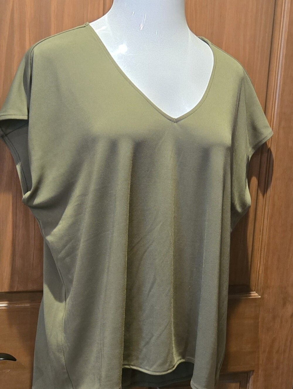 Alfani Olive Green V-Neck Short Sleeve Top